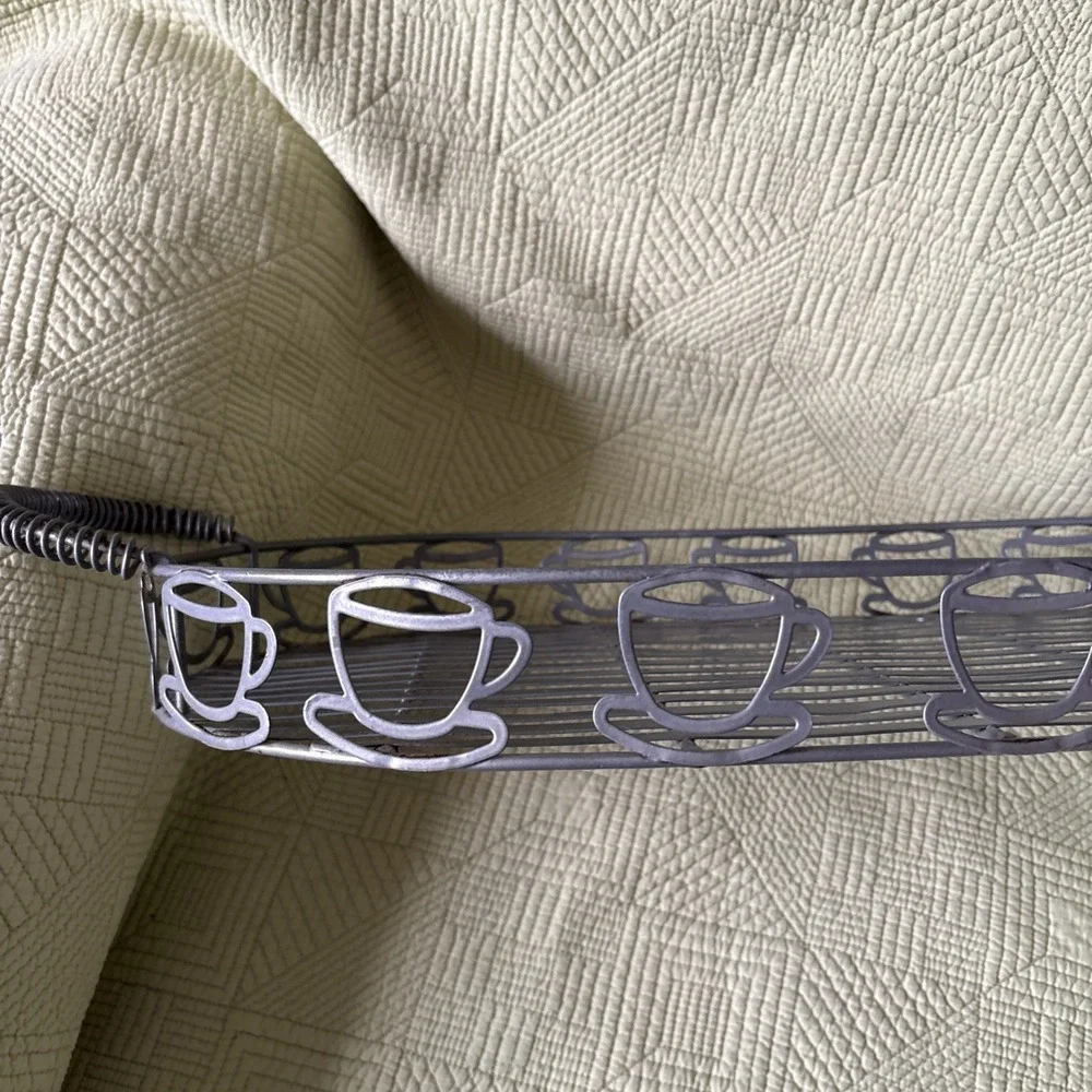 Metal Wire Coffee Cup Serving Tray Basket 20x11 Coffee Bar Kitchen Decor Large